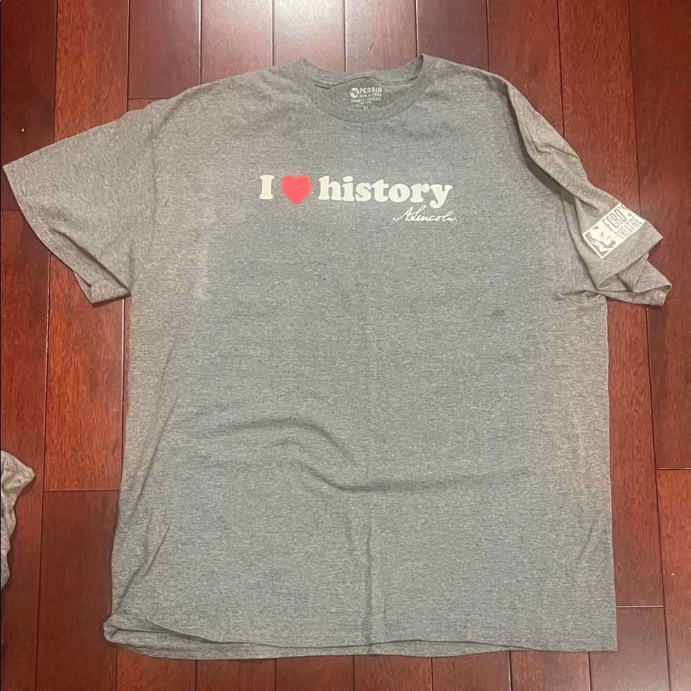 I love history Abraham Lincoln Ford’s Theater T shirt XL gray grey Perrin